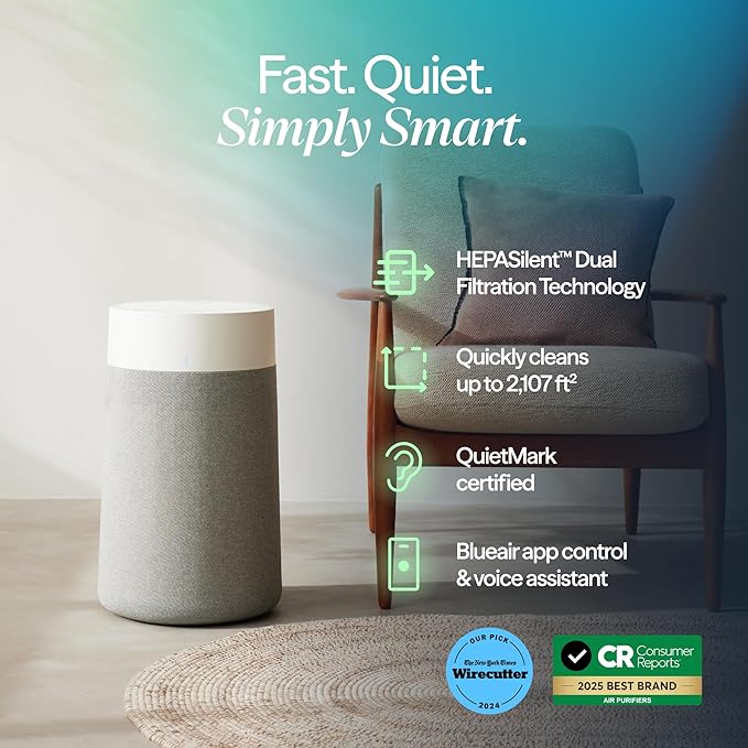 BLUEAIR Air Purifiers for Medium Rooms Bedroom Kitchen Cleans 1858 sqft in one hour HEPASilent Smart Air Cleaner for Home Pets Allergies Virus Dust Mold Smoke - Blue Pure 311i Max