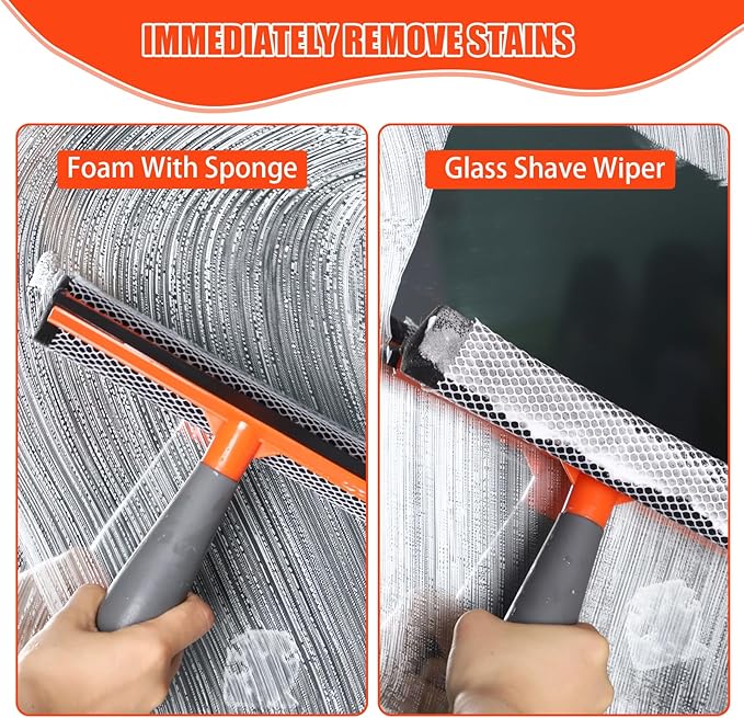 Window Squeegee for Home 2 in 1 Window Cleaning Car Squeegee Windshield Cleaning Sponge and Silicone SqueegeeWindow Cleaner Tool with Extension Pole for Shower Car Mirror Glass Cleaning