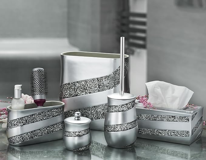 Creative Scents Silver Mosaic Toilet Brush and Holder Set - Toilet Bowl Brush and Holder Sturdy Toilet Cleaner Brush with Stainless Steel Handle Bathroom Toilet Scrubber Brush with Decorative Holder