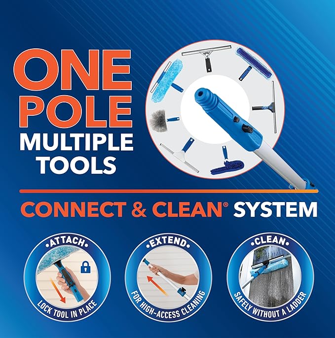 Unger Professional Connect &amp Clean 3’-6’ Aluminum Telescopic Extension Pole with Locking Cone &amp Quick-Flip Clamp – Compatible with Cleaning Tool Attachments Window Cleaning &amp Dusting Tool