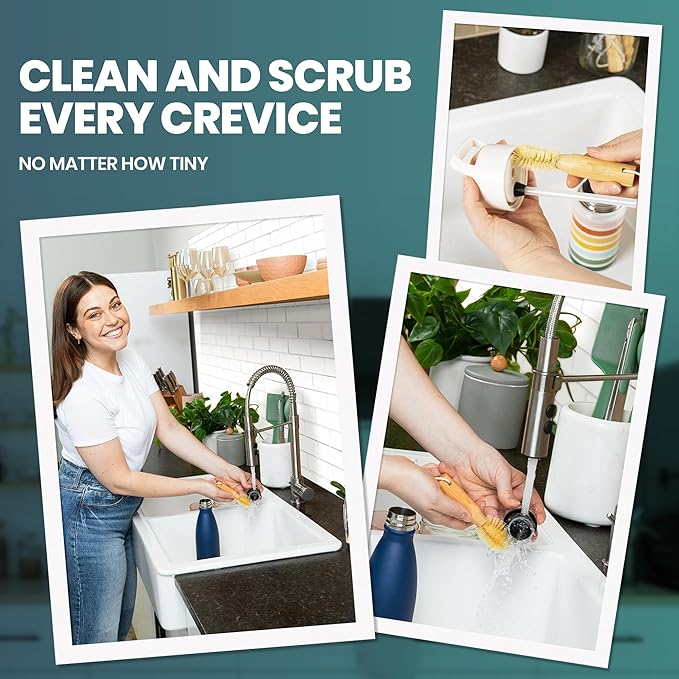 Bottle Brush Set - Ergonomic &amp Plastic Free Bamboo Bottle Brush All in One Bottle And Straw Brush Cleaning Set Sturdy Eco Friendly Water Bottle Cleaner Brush Set Great Baby Bottle Cleaner Brush