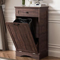 AHB 13 Gallons Tilt Out Trash Cabinet Hidden Trash Can Cabinet Freestanding Garbage Recycling Cabinet with Hideaway Drawer Pet Proof Trash Bin for Kitchen Living Room Brown