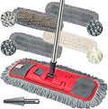 Dust Mop for Floor Cleaning with 4-in-1 Washable Pad System Wet &amp Dry Multi-Purpose Mop with Built-In Scraper and Extra-Long 62'' Stainless Steel Handle for HardwoodVinylLaminateTileMarble Fl