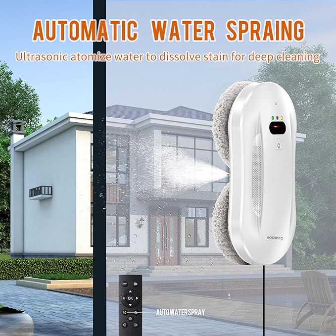 Window Cleaning Robot with Auto Water Spray &amp Smart Navigation Automatic Window Cleaner Robot for Inside/Outside Glass with Triple Safety System Edge Detection and Remote Control