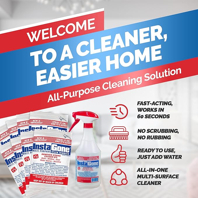Stain Remover - 8 REFILL Pack + 24oz Spray Bottle - Just Add Water - Indoor/Outdoor Ceiling Wall Bathroom Roof PVC Fence Patio Furniture &amp More
