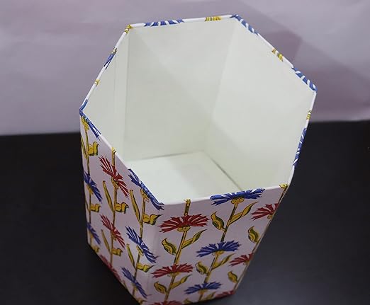 Christmas Decorative Hand Block Printed Waste Basket/Trash Can/Garbage Can/Card Board Trash Can Housewarming Gift (SkyBlue&ampRed)