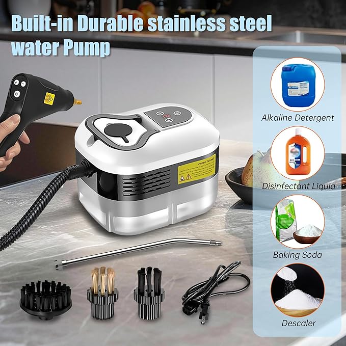 Powerful 2500W Handheld Steam Cleaner15s Fast Heat-Up &amp High-Pressure Steam 6-Level Adjustable Settings for Deep Cleaning on Floors Kitchen Bathroom Car Grout (White)