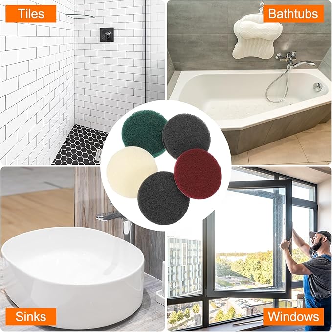 HARFINGTON 20pcs Scrubber Scouring Pads 180 Grits 4 Inch Drill Power Brush Hoop and Loop Surface Conditioning Disc Drill Scuffing Disc Scrub Pads for Home Kitchen Cleaning Green