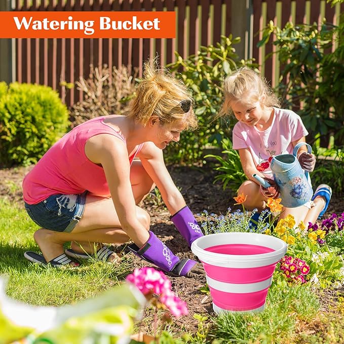 Pickmesh 4 Pcs Collapsible Bucket 2.6 Gallon (10l) Foldable Collapsible Sand Bucket with Handle Small Cleaning Pail for Household Outdoor Car Washing Camping Beach Sand (Blue Pink Orange Gray)
