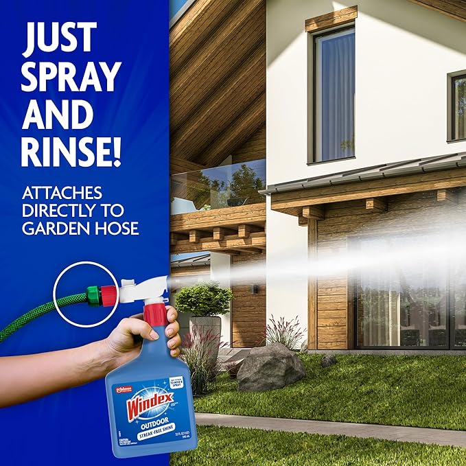 Windex Outdoor Window and Glass Cleaner for Hose Ammonia Free Concentrated Formula for Deep Outdoor Clean Patio Cleaner Compatible With All Hoses 32 Fl Oz (Pack of 8)