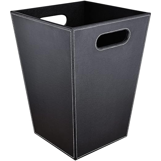 GORESE Pu Leather Trash Can for Bedroom 16L/4.2 Gallon Office Wastebasket with Handles for Near Desk Black Bathroom Garbage Cans for Home Decorative Square Waste Basket Bin for Dorm Easy to Clean