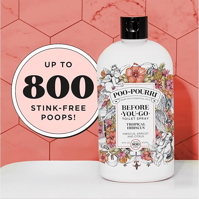 Poo-Pourri Before-You-Go Toilet Spray Refill Tropical Hibiscus 16 Fl Oz Up to 800 Uses Bathroom Odor Deodorizer with Essential Oils for Home or Work Hibiscus Apricot and Citrus Scent
