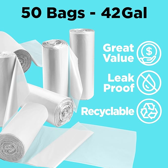 ToughBag 40-42 Gallon Trash Bags 2.5 Mil Contractor Bags Heavy Duty Large Trash Can Liners Recycling Trash Bags 33 x 48 (50 COUNT/CLEAR) - Made in USA