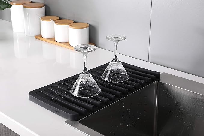 Self-Draining 2 in 1 Silicone Drying Mat and Trivet by Modern Joe's. Premium Space Saving Dish and Glassware Silicone Mat. Made from Food-grade Dish Washer Safe and Heat Resistant (Black)