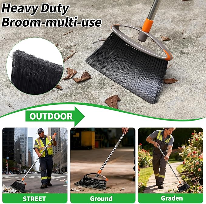 2 Pack Soft Bristle Broom Heavy Duty Broom with Collapsible Handle Ideal for Indoor Outdoor Hardwood Floors Kitchen Salon Camping Cat Pets Hair Home Room Office Sturdy and Durable Gray