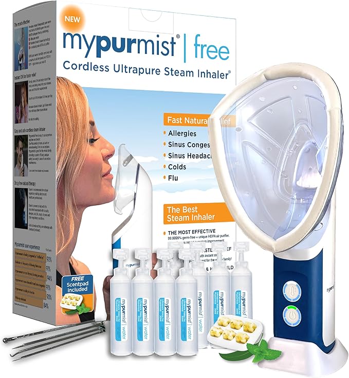 Mypurmist Free Plus Facial Steam Mask - Advanced Relief for Sinus Allergy Cold Cough and Skincare Needs - Facial Steamer Personal Vaporizer Inhaler Humidifier