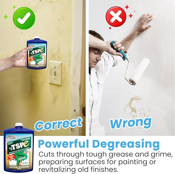 SURF PRO TSP e Organic Degreaser – Phosphate-Free 500ml Concentrate Makes 6.6 Gal (25L) Solution – Biodegradable Cleaner for Walls Trim Siding – No Rinse Paint Prep
