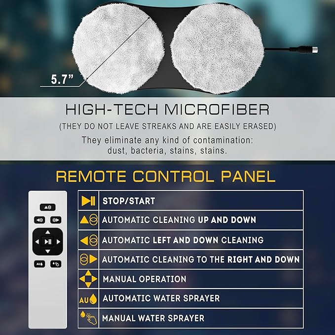 Dark Blue Automatic Window Cleaner Robot W250 11.6 x 5.7 x 2.7 Inch with 30 ml Automatic Water Spray and 10 Cloth Pads. Window Vacuum Cleaner for Windows. Automatic Glass Cleaner Vacuum