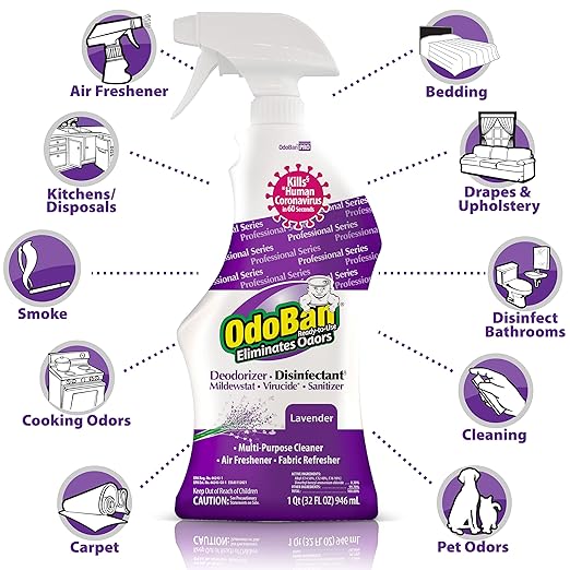 OdoBan Professional Disinfectant and Odor Eliminator Ready-to-Use Spray Made in the USA Lavender Scent 4-Pack 32 Ounces Each