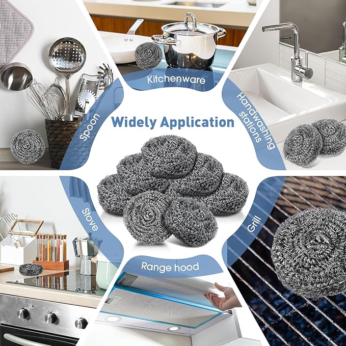 Roshtia 72 Pcs Stainless Steel Scrubber Bulk Large Steel Wool Scrubber 50 Gram Stainless Scourers Sponges Scouring Pads for Cleaning Dishes Stoves Pots Pan Cooker Hoods