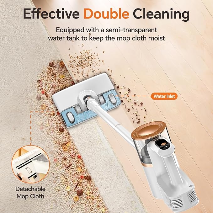 Cordless Vacuum Cleaner Powerful Vacuum Cleaners for Home with Mopping Function Water Tank Stick Vacuum Cordless Rechargeable Lightweight Vacuum for Pet Hair Hard Floors Carpet Gold