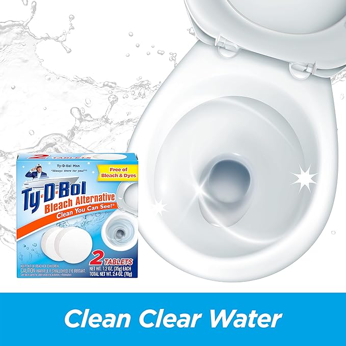 Ty-D-Bol Toilet Bowl Cleaner Tablets In-Tank Toilet Bowl Tablets Bleach Alternative Fragrance Free 2 Count (Pack of 6)