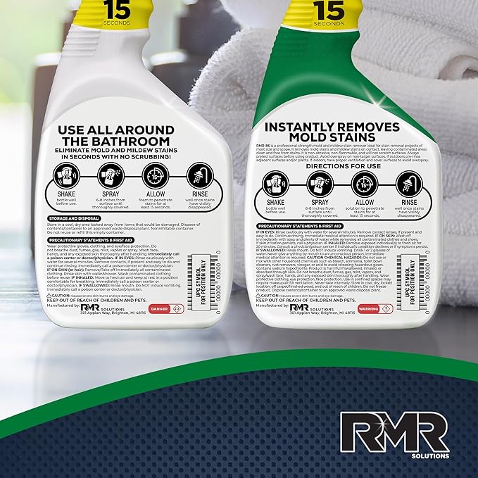 RMR Mold Stain Eraser Max Pack – No-Scrub Tub &amp Tile Cleaner + Instant Mold &amp Mildew Stain Remover Spray Indoor/Outdoor Bathroom Shower Siding &amp Deck Cleaning Kit 2–32 Oz Bottles