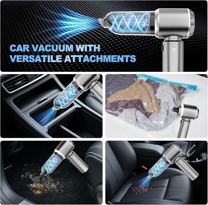 Handheld Car Vacuum Cordless 22000PA Strong Suction Mini Vacuum Cleaner with 100000 RPM Brushless Motor 4-in-1 Portable Vacuum for Car Detailing Camping Home &amp Gift Gray Silver