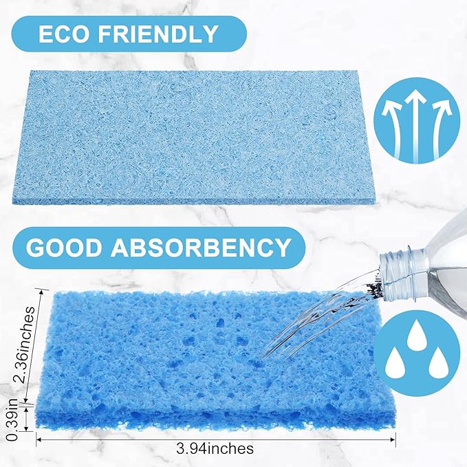 Zhengmy 100 Pieces Sponges Kitchen Compressed Sponges Bulk Natural Dish Sponge Compressed Wood Pulp Cleaning Sponge Without Scratching for Kitchen Bathroom 3.9 x 2.4 x 0.12 Inch (Blue)