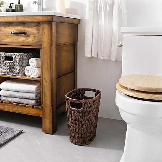 GRANNY SAYS Wicker Waste Basket Waterproof Bathroom Trash Can Bedroom Can Durable Wastebasket with Handles 19 Liters/5 Gallons