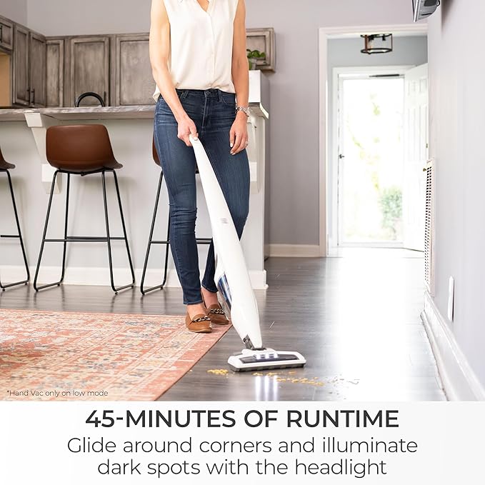 Kenmore DS1030 Cordless Stick Vacuum Lightweight Cleaner 2-Speed Power Suction LED Headlight 2-in-1 Handheld for Hardwood Floor Carpet &amp Pet Hair White