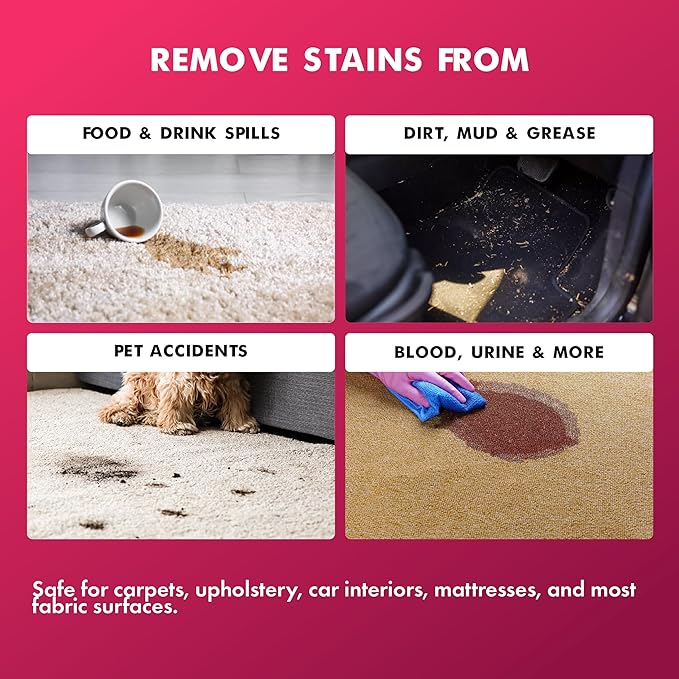 RemoovABull Carpet &amp Upholstery Stain Remover – Fast Acting Powerful Cleaner for Oil Grease Dirt Coffee Urine &amp More – Ideal for Car Interiors Fabrics &amp Carpets – Made in the USA