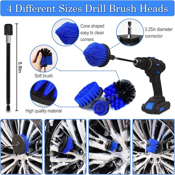 TTRCB 27Pcs Car Detailing Kit Car Cleaning Kit Car Detailing Brush Set Drill Brush Set Car Detailing Brushes Car Wash Kit Car Accessories Car Cleaning Supplies for Interior Exterior Wheels