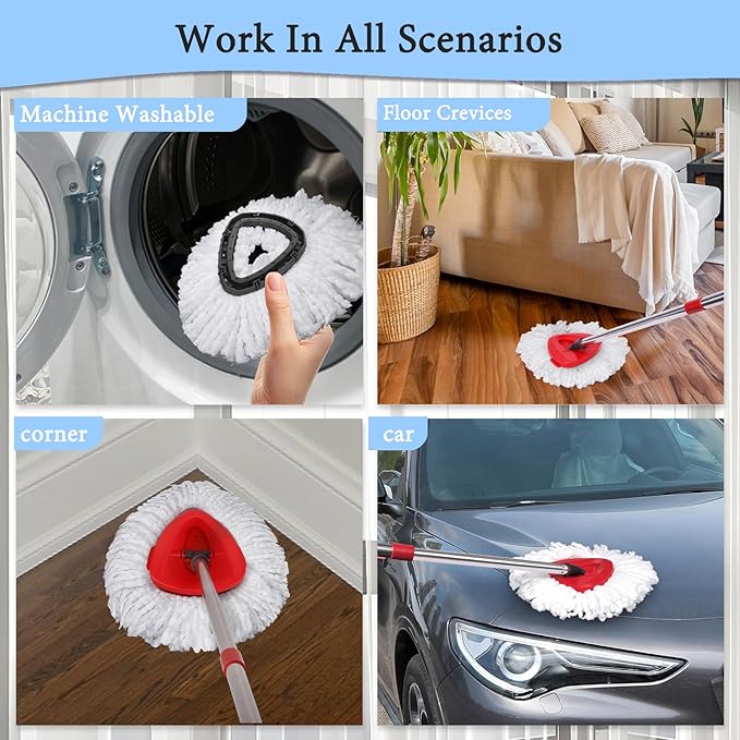 6 Pack Mop Replacement Heads Compatible with Oceda EasyWring 1-Tank System - Includes 1 Mop Base Microfiber Mop Refills Easy Cleaning Mop Head Replacement