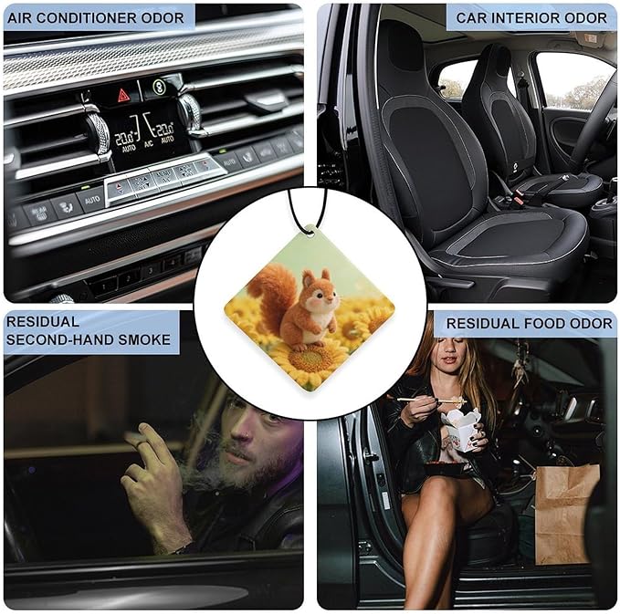 5PCS Car Air Freshener Hanging Personalized Double Sided Sunflower Squirrel Car Fresheners Long Lasting New Cars Scents Cute Automotive Freshies for Closets Drawers (tea)