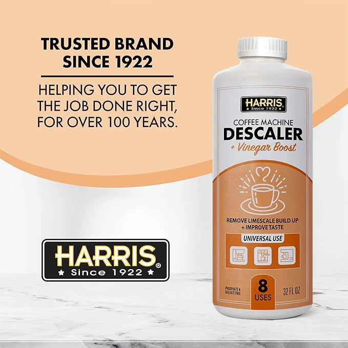 HARRIS Coffee Machine Descaler Descaling Solution 32 fl oz (2 Pack 8 Uses Each) Compatible with Keurig Nespresso Breville DeLonghi Jura &amp Ninja Coffee and Espresso Makers