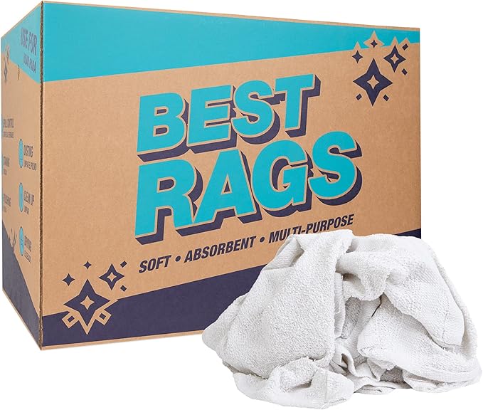 Arkwright W11 Terry Cloth Towels for Cleaning - Soft Cotton Blend Washable Multi-Purpose Bar Mop Absorbent &amp Quick Dry Bulk Box of Rags for Kitchen Auto Shop and Garage 50 lb White