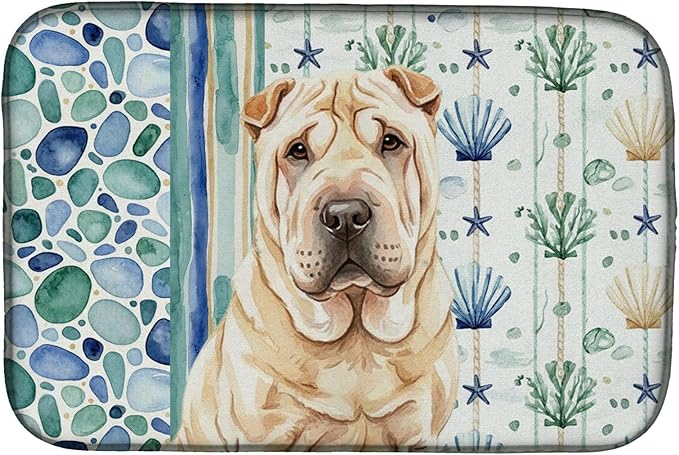 Caroline's Treasures Shar Pei Coastal Sea Glass Dish Drying Mat Absorbent Dish Drying Mat Pad for Kitchen Counter Dish Drainer Mat for Countertop 14 x 21 Multicolor