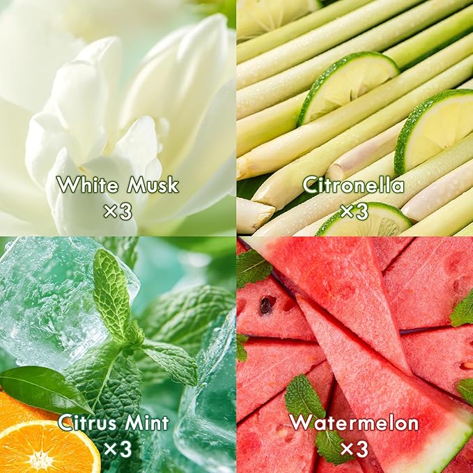 Plug Ins Refills Air Freshener 12 Pack Musk Lemongrass Citrus Mint Watermelon Summer Fragrance for Home and Bathroom Compatible with Air Wick &amp Glade(Excludes Glade Plus)