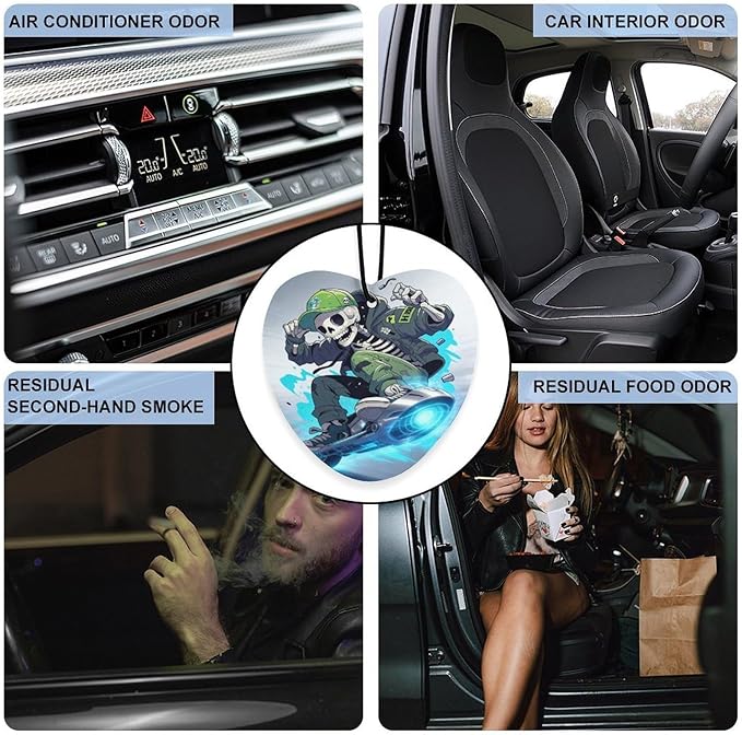 5PCS Car Air Freshener Hanging Personalized Double Sided Skull Skater Car Fresheners Long Lasting New Cars Scents Cute Automotive Freshies for Closets Drawers (tea)