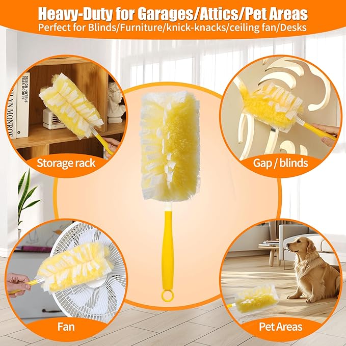 40 Count 360° Heavy Duty 2 Sided Duster Refills Compatible with Swiffer Large Size-Extra Thick Disposable Electrostatic Feather Duster Refill with 1 Short Handle for Furniture Blinds Ceiling