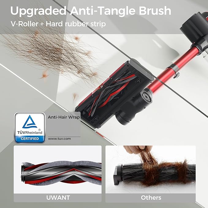 uwant Cordless Vacuum Cleaner 35Kpa Powerful Suction Wide Green Headlight Vacuum Cleaner for Home Pet Hair Anti-Tangle HEPA Lightweight Handheld Vacuum for Carpet Hard Floors