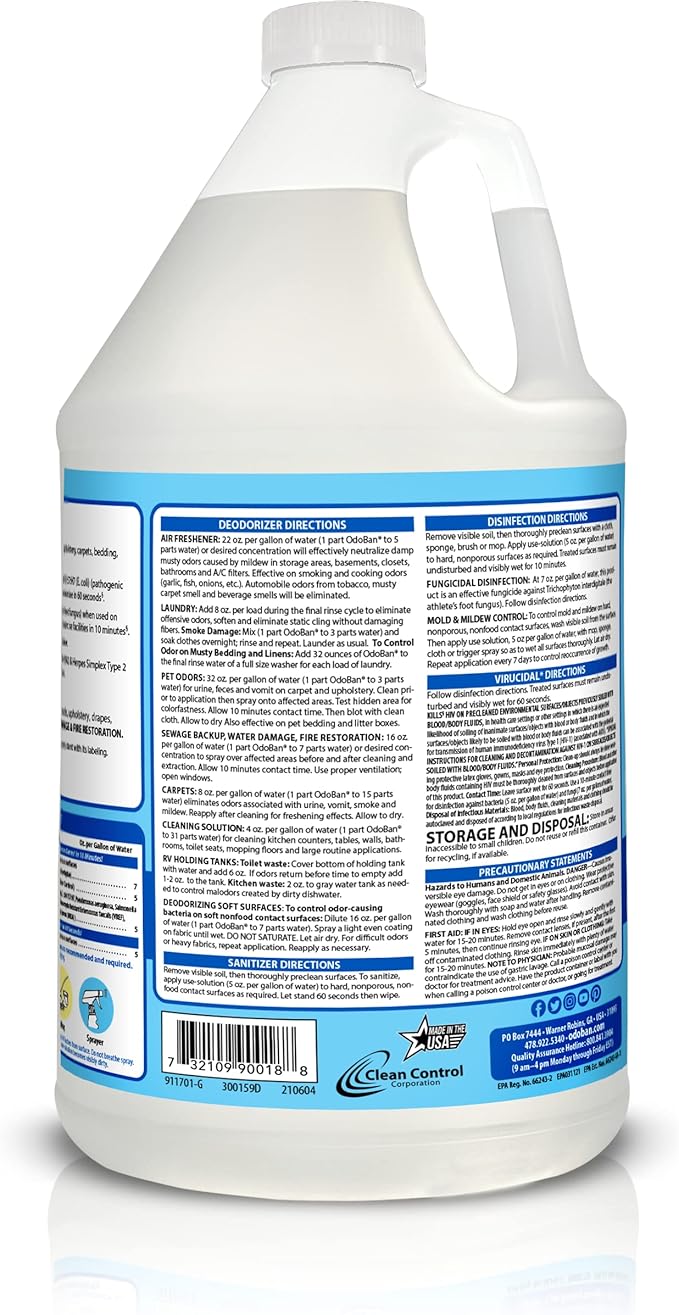 OdoBan Disinfectant Concentrate and Odor Eliminator Made in the USA Fresh Linen Scent 2 Gallons