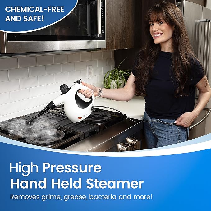 Handheld Multi-Surface Pressurized Steam Cleaner with 11 pcs Accessories 15.2oz Tank Multi-Purpose Steamer for Home Use Natural Steamer for Cleaning Tile Floor Bathroom Window Upholstery Grease