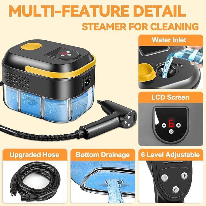 KingSom Handheld Steam Cleaner6-Level Adjustable Handle Steam Cleaner for Home2500W High Pressure steam Cleaner for Cleaning10s Fast Heat-Up47.3oz Tank10 IN 1 Portable Steam Cleaner for Car