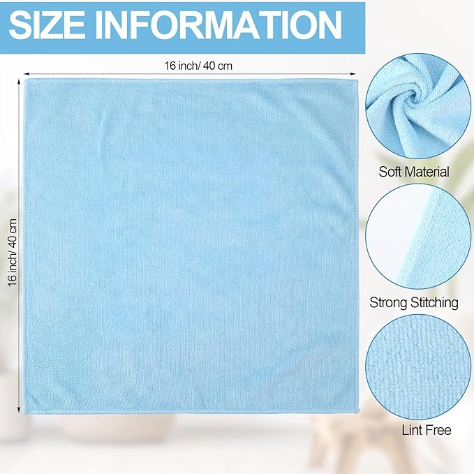 Nuenen Cleaning Cloths for Cars 16 x 16 Inch Ultra Absorbent Towels Drying Microfiber Reusable Cleaning Supplies House Kitchen Window Microfiber Towel(Light Blue60 Pcs)