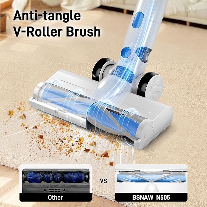 KIKETECH Cordless Vacuum Cleaner Stick Vacuum with 45Mins Runtime 8 in 1 Vacuum Cleaners1.8 L Dust Cup Rechargeable Vacuum Pet for Hair Carpet Hardfloor (Blue)