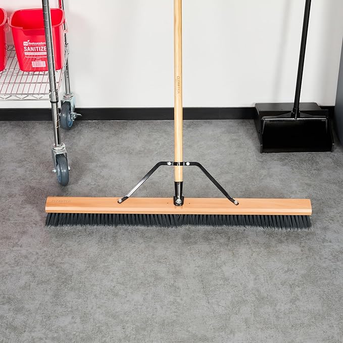 Restaurantware-BROOM HEAD ONLY: Clean Tek Professional 36-Inch Broom Head 1 Heavy-Duty Push Cleaning Tool - Handle And Brace Sold Separately Medium Plastic Bristles Wooden Commercial Use