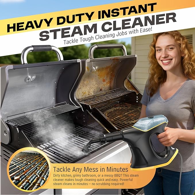 Powerful Handheld Steam Cleaner 10s Fast Heat 230°F High Pressure Steam Chemical-Free Cleaning 9-Piece All-in-One Kit for Grout Kitchen Car &amp Upholstery
