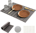Large Stone Drying Mat for Kitchen Counter 24×16 Foldable Super Absorbent Stone Dish Drying Mat for Tableware Bottles and Cups Non Slip Diatomaceous drying matt kitchen counter (Dark Gray)